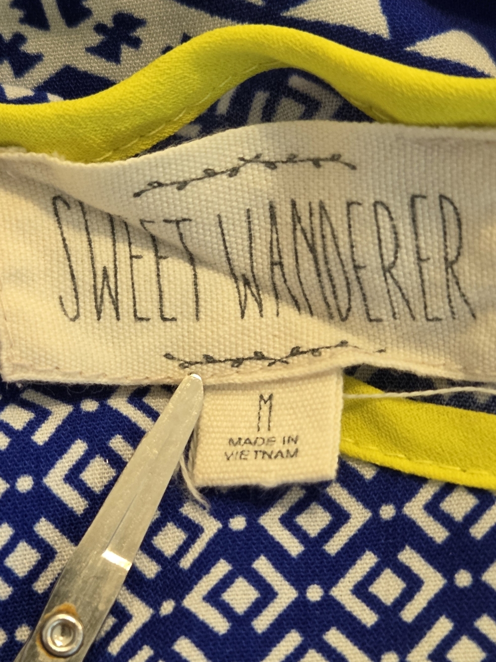 Sweet Wanderer Blue and White Geometric Tank with Yellow Trim - Picture 4 of 4